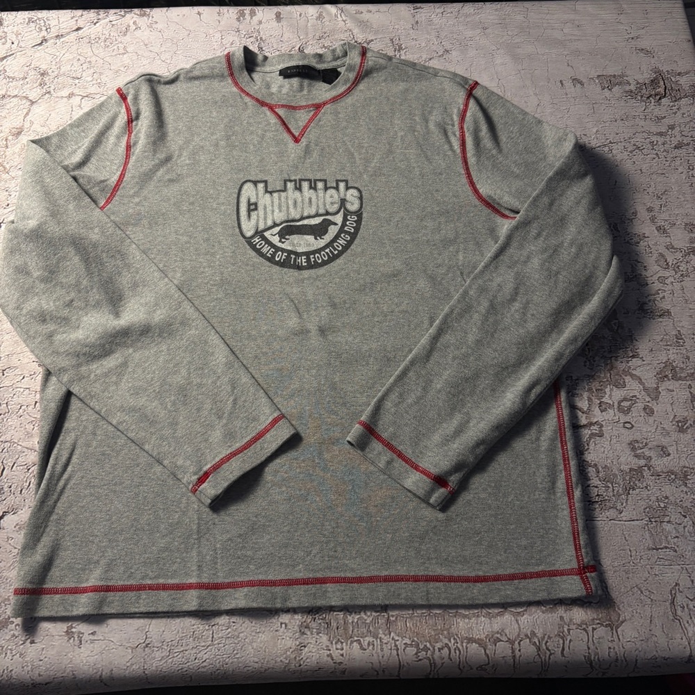 Express Men’s Long Sleeve Chubbies Graphic Gray T-Shirt, Size Large